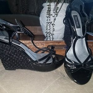 White House Black Market patent leather wedge